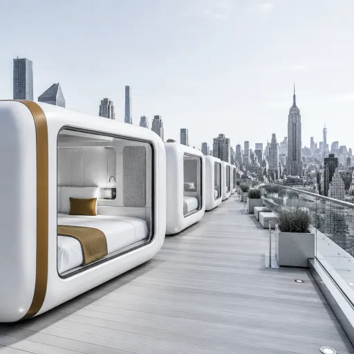 Elevated hotel view in NYC: luxury capsule stays with skyline drama